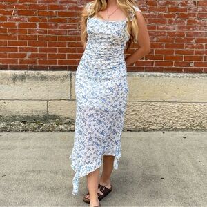 White maxi dress with blue flowers